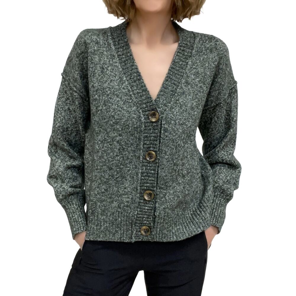 Mystree Button Front Cardigan S S New Heather Green Relaxed Fit Sweater